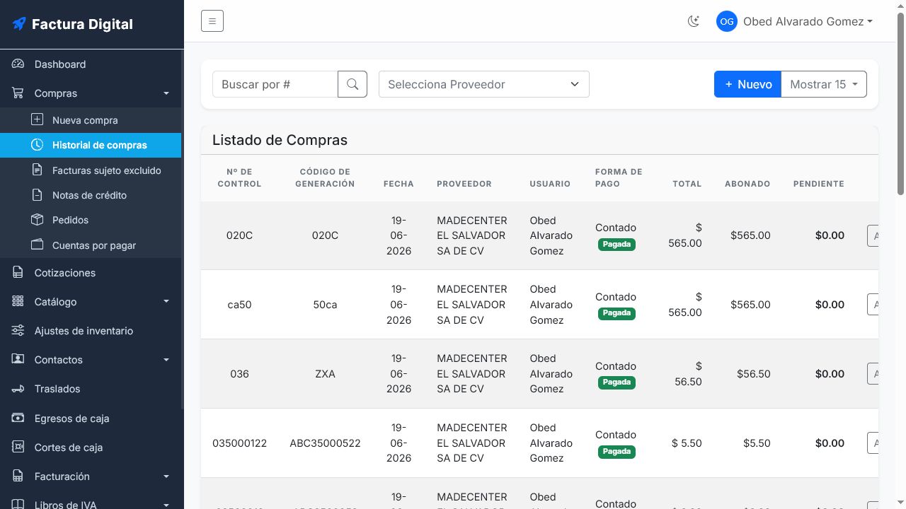 Historial de compras