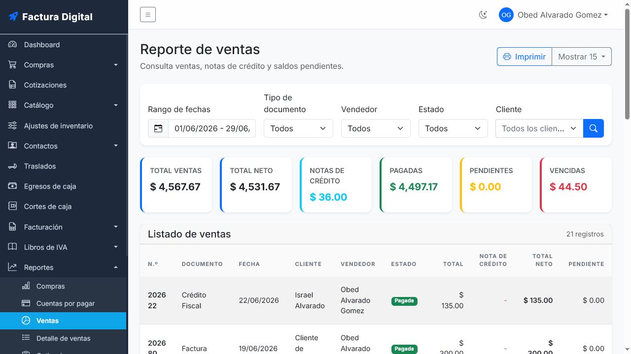 Reporte de ventas