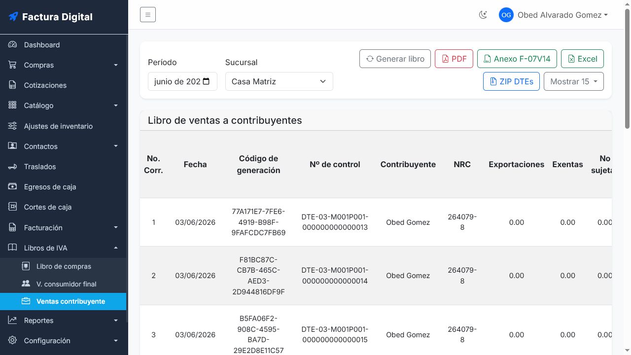 Ventas contribuyente